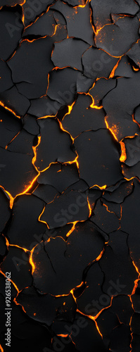 Cracked surface with glowing orange highlights, evoking a sense of volcanic texture and natural energy.