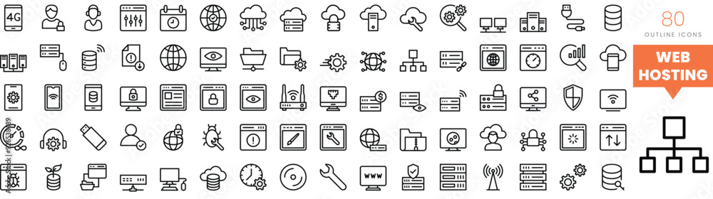 Set of minimalist linear web hosting icons. Vector illustration Set of minimalist linear web hosting icons. Vector illustration