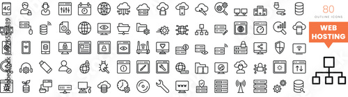 Set of minimalist linear web hosting icons. Vector illustration
