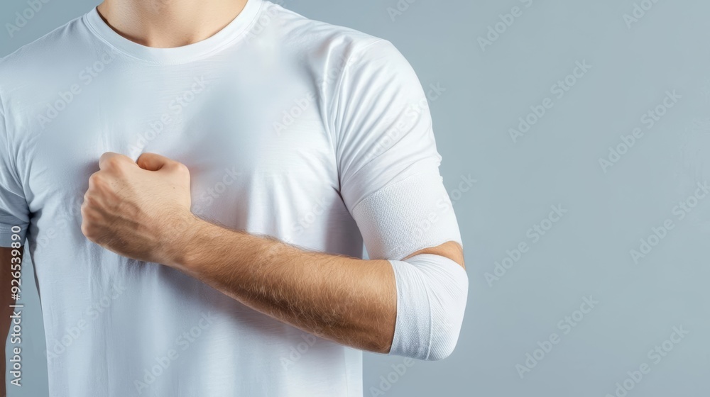 A man scratching his arm after an itchy bandage removal