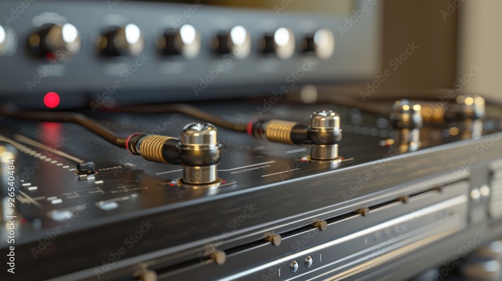 rear av Electronical amplifier Detai with jack cable, Audio-Visual Materials. rear av Electronical amplifier Detai with jack cable, Audio-Visual Materials.