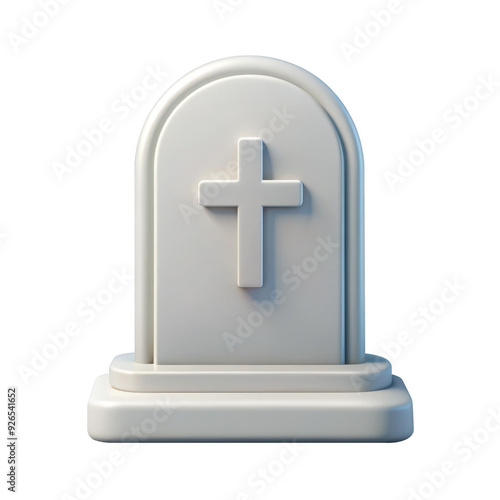 3D cartoon gravestone with a cross symbol on its surface. This simple, smooth design is ideal for Halloween or themed projects. Isolated on transparent background, png.