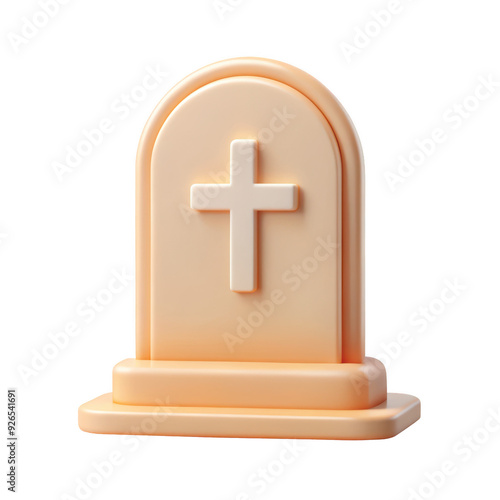 3D cartoon-style orange gravestone with a cross symbol. This bright design adds a playful yet spooky touch to Halloween-themed projects. Isolated on transparent background, png.