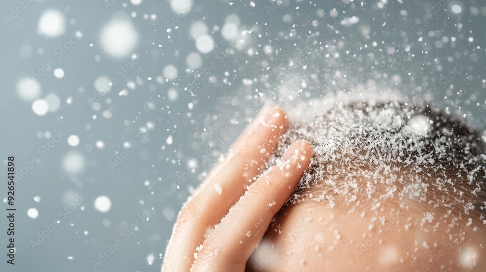 A person scratching their head due to itchy dandruff flakes A person scratching their head due to itchy dandruff flakes