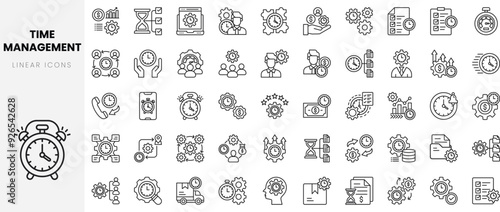 Set of linear time management icons. Thin outline icons pack. Vector illustration