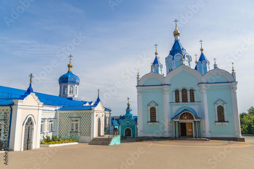 The inner yard of Korennaya Pustyn monastery at Kursk region, Russia, with the Christian cathedral.
 photo