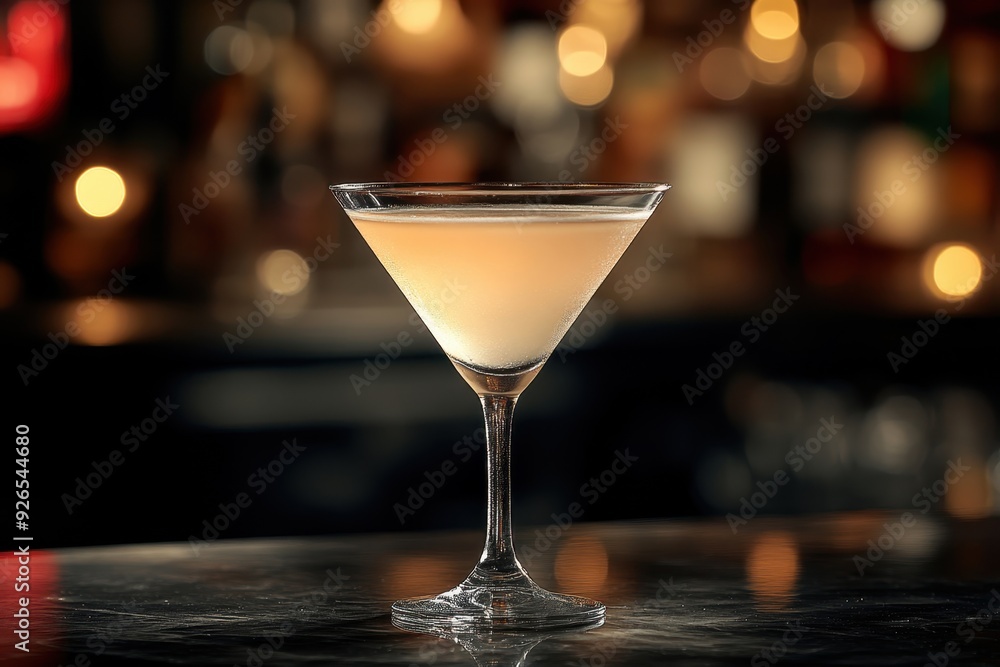 Cocktail Martini placed on the right side of table. Blurred upscale restaurant in the background. Cocktail Martini placed on the right side of table. Blurred upscale restaurant in the background.