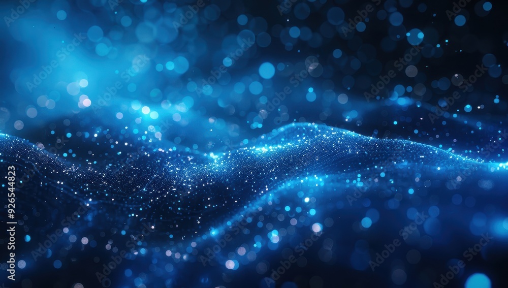Abstract digital landscape with blue and white glowing particles on a dark background. Abstract digital landscape with blue and white glowing particles on a dark background.