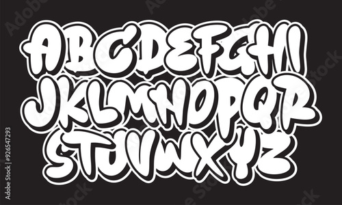 Alphabet  in hand-drawn street graffiti style. vector graffiti alphabet on a black background