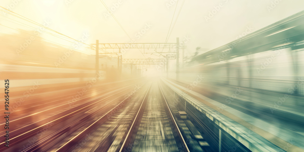 High-Speed Train Motion Blur: Modern Transportation and Urban Commute at Sunrise High-Speed Train Motion Blur: Modern Transportation and Urban Commute at Sunrise