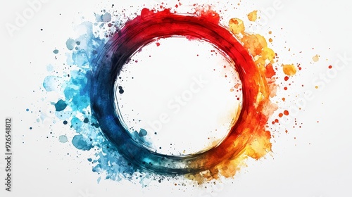 Watercolor brush strokes forming a circular frame for presentation title slides.