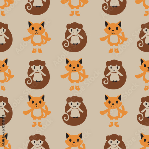 Cute and Minimalistic Flat Design Fairy Tale Seamless Repeat Pattern