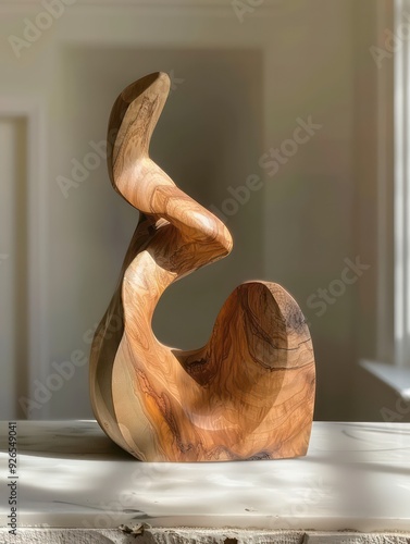 wood abstract sculpture with minimal details