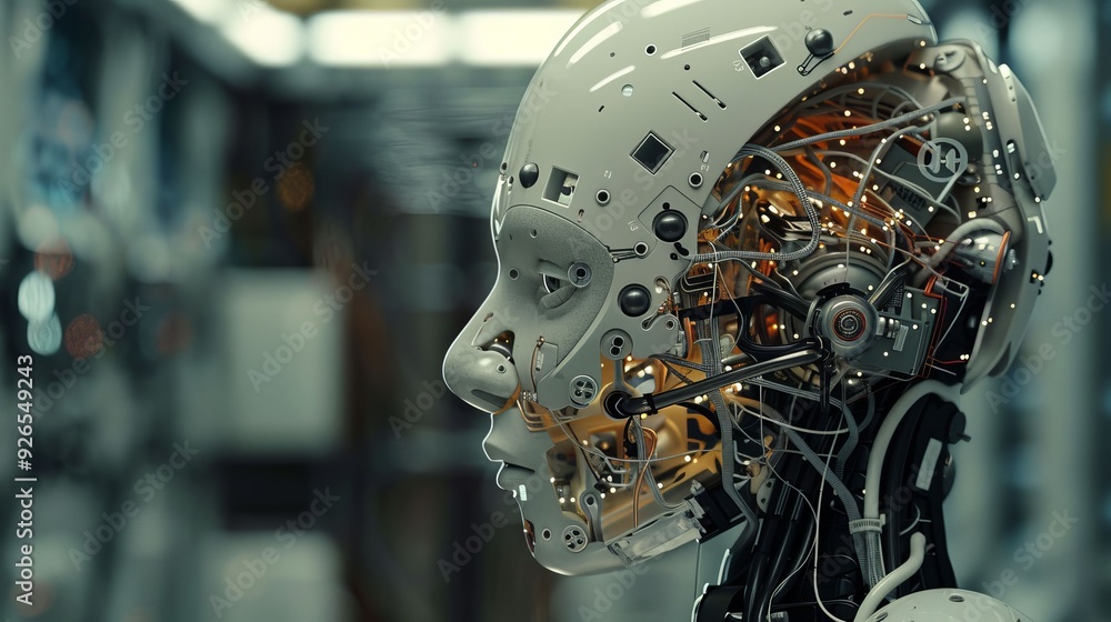 Detailed view of a robot's brain, circuits and algorithms optimized for financial analysis Detailed view of a robot's brain, circuits and algorithms optimized for financial analysis