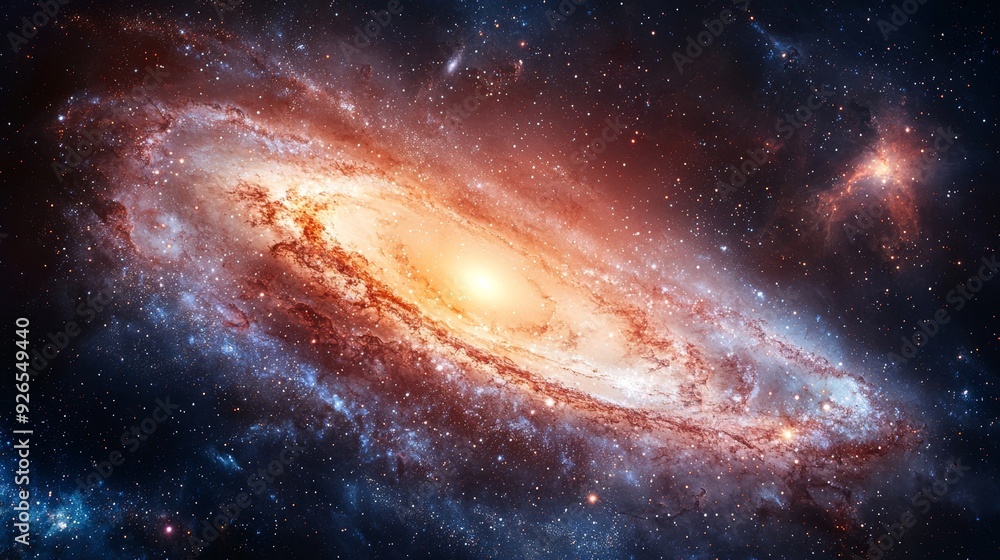 Fototapeta premium Watercolor galaxy with swirling stars and nebulae for space exploration slides.