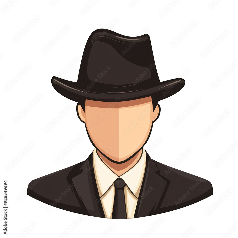 Stylish faceless man wearing a black suit and hat, representing mystery and elegance in a digital art style. transparent background Stylish faceless man wearing a black suit and hat, representing mystery and elegance in a digital art style. transparent background