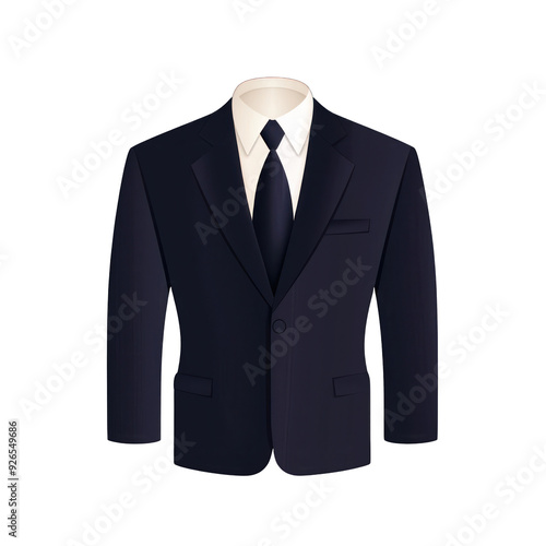 Stylish dark suit jacket with a formal white shirt and tie, perfect for business or formal events. transparent background