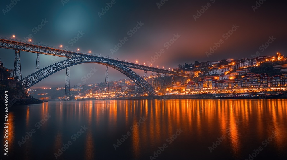 Fototapeta premium The majestic Ponte Dom Luis I Bridge over the Douro River, with the city of Porto in the background.