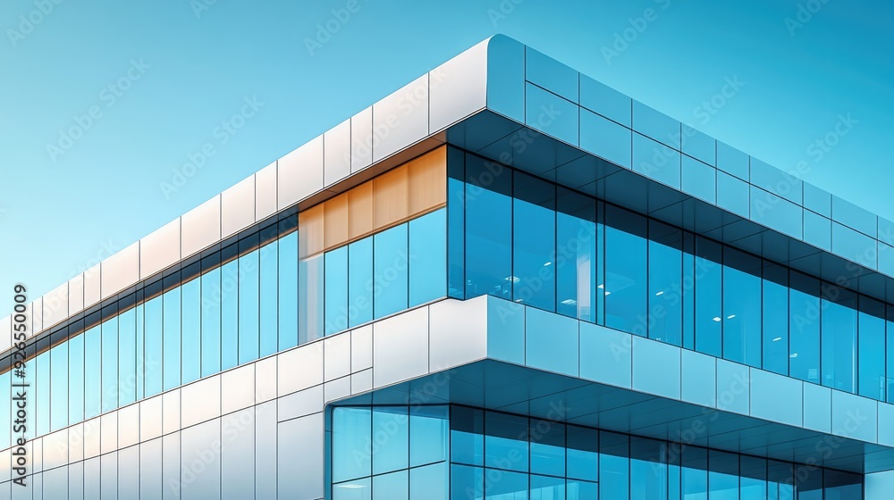 Modern Office Building with Glass Facade and Blue Sky Modern Office Building with Glass Facade and Blue Sky