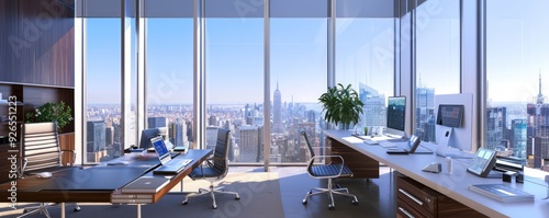 Wallpaper Mural Smart workspace with voice-activated technology in a high-rise office overlooking the city. Torontodigital.ca