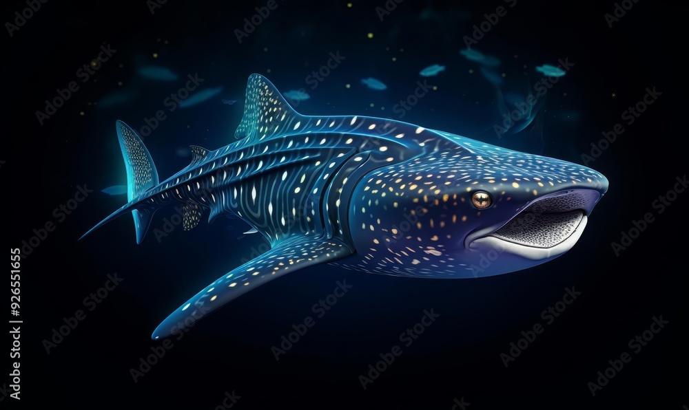 A whale shark gliding majestically flat design side view ocean theme cartoon drawing vivid A whale shark gliding majestically flat design side view ocean theme cartoon drawing vivid