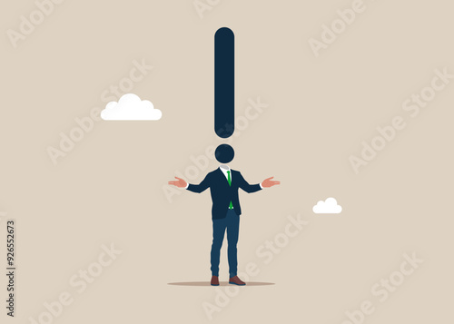 Anonymous businessman with exclamatory mark head person. Unknown person. Modern vector illustration in flat style photo