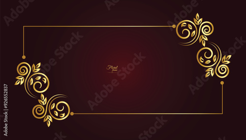 Vintage card frame with golden floral ornament border isolated floral background. Golden luxury realistic  border. Vector illustration