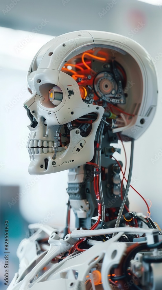 Fototapeta premium Robotics engineer, building prototypes, focus on, robotics innovation, surreal, double exposure, robotics workshop