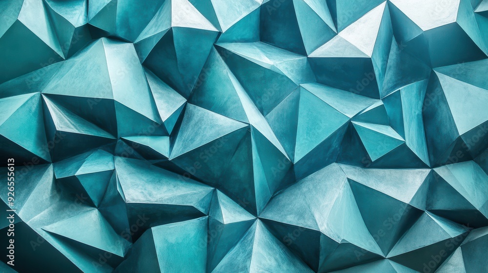 Abstract polygonal shapes shades of teal and turquoise empty white background Abstract polygonal shapes shades of teal and turquoise empty white background