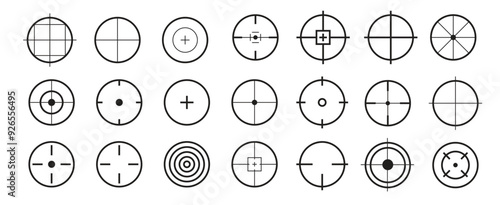 Green target line vector icon set