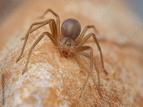 Mediterranean recluse spider, violin spider (Loxosceles rufescens), Brown recluse spider, in its wild habitat. photo