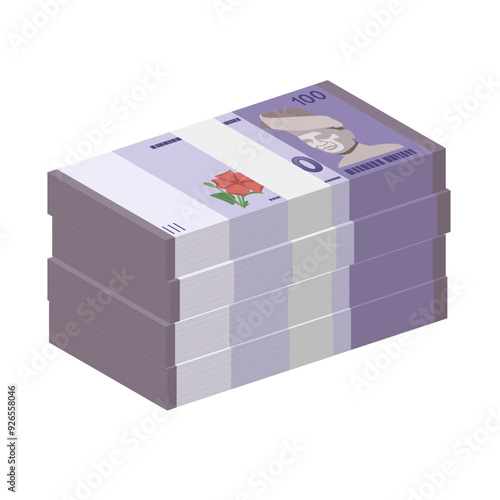 Malaysia currency, Malaysia Ringgit bundle of banknotes paper money stack cash denomination of RM100 simple vector illustration photo