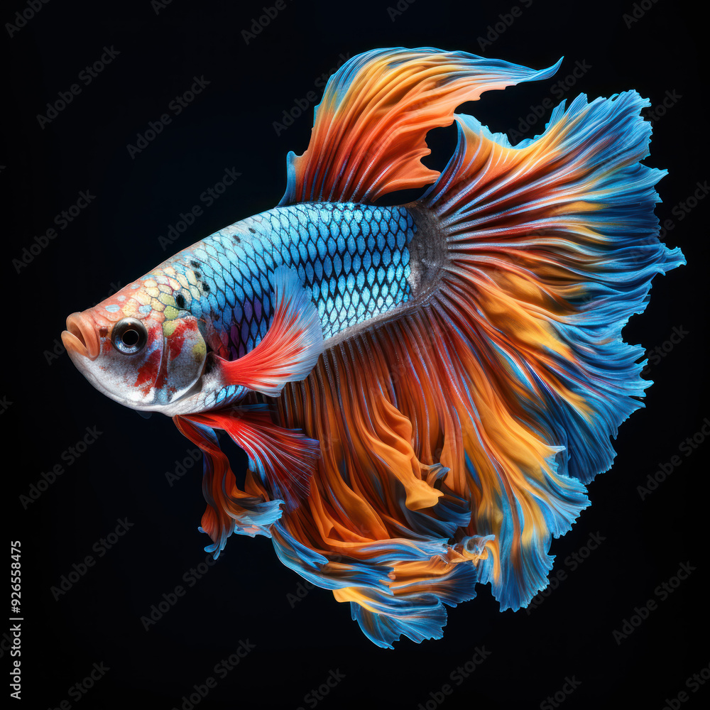 Fototapeta premium Colorful Siamese fish on a black background