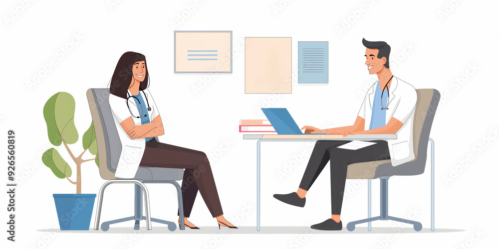 Doctor Consultation Meeting with Laptop in Modern Medical Office Setting Doctor Consultation Meeting with Laptop in Modern Medical Office Setting