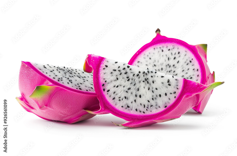 cut dragon fruit with pink skin and white pulp cut dragon fruit with pink skin and white pulp