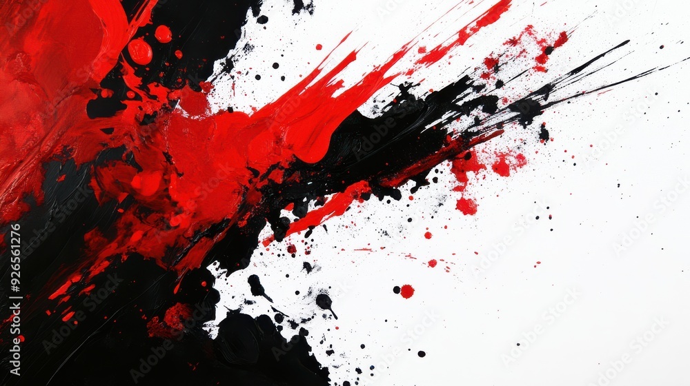 Abstract paint splatter bold black and red empty white background Abstract paint splatter bold black and red empty white background