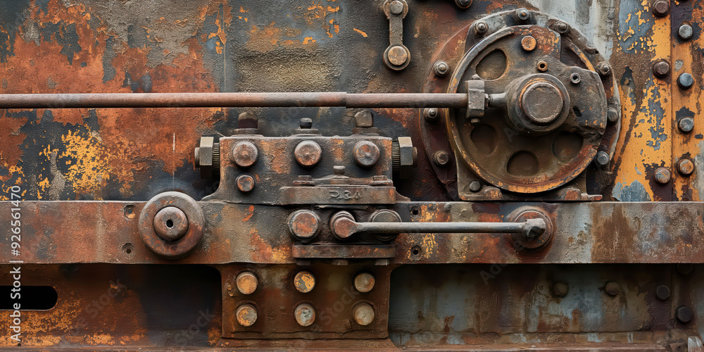 Rusty Industrial Machinery Detail with Weathered Metal Gears and Bolts Rusty Industrial Machinery Detail with Weathered Metal Gears and Bolts