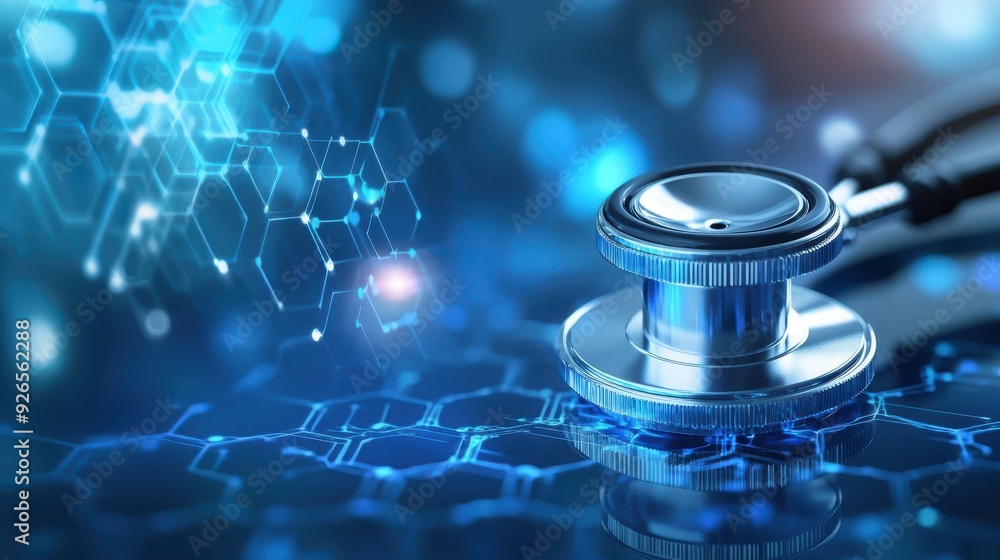 Stethoscope on blue medical science laboratory background Stethoscope on blue medical science laboratory background