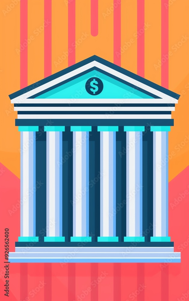 Illustration of a classic bank building with a dollar sign on top. Illustration of a classic bank building with a dollar sign on top.
