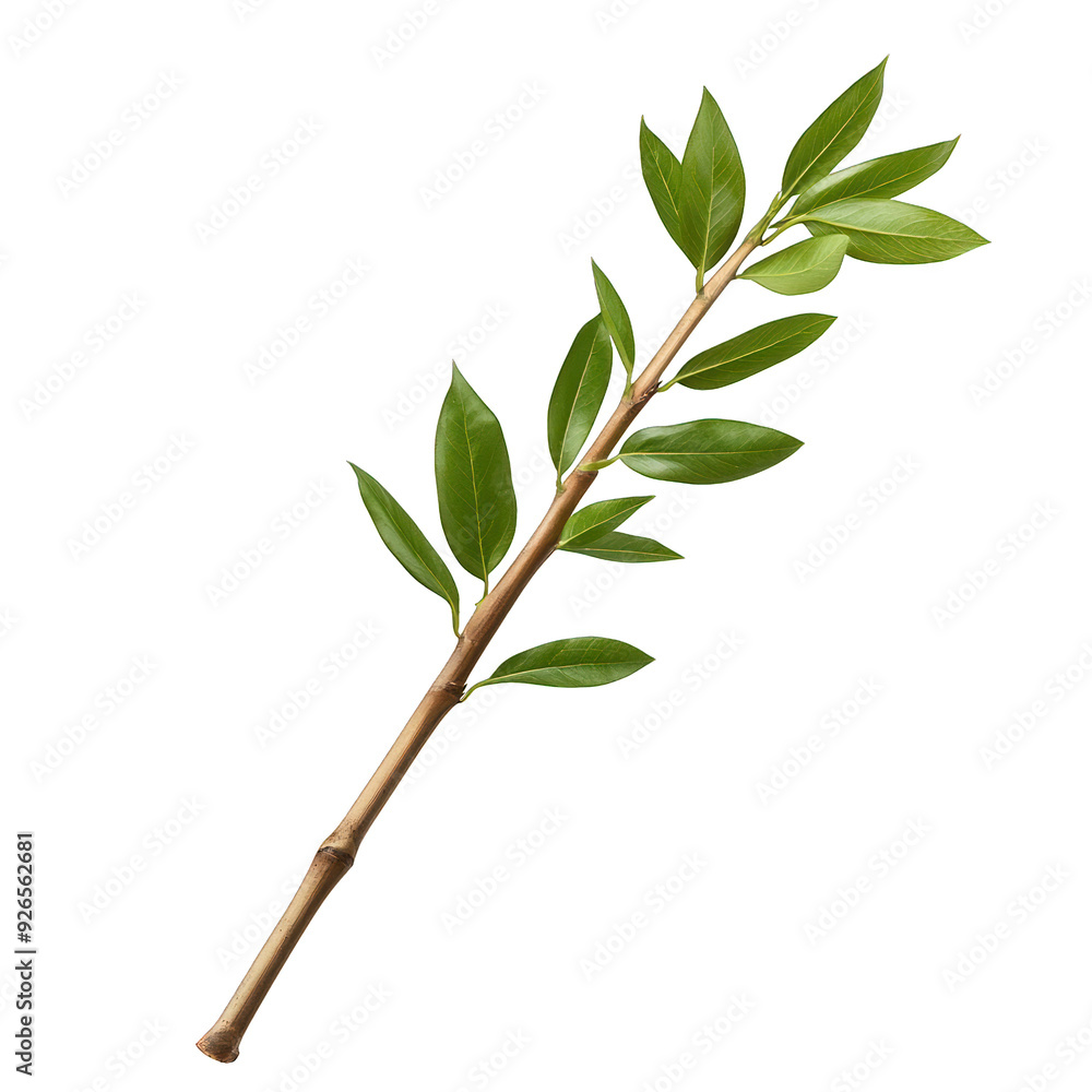 Fototapeta premium A fresh green branch with vibrant leaves, perfect for decorative or culinary use in cooking and food presentation. transparent background