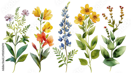 Tropical Floral Border with Red and Yellow Flowers  on White Background #926563670