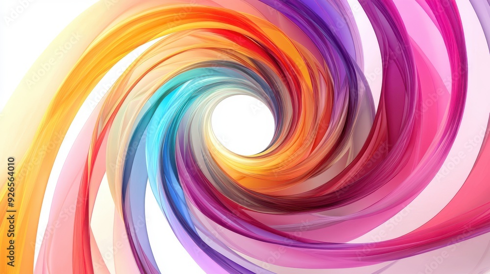 Obraz premium Abstract spiral design vibrant rainbow colors empty white background