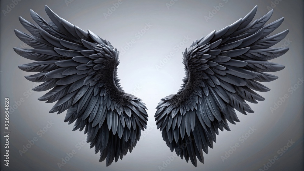 Obraz premium render of black fantasy angel wings isolated on background, fantasy, angel wings, black, mystical, ethereal, feathers