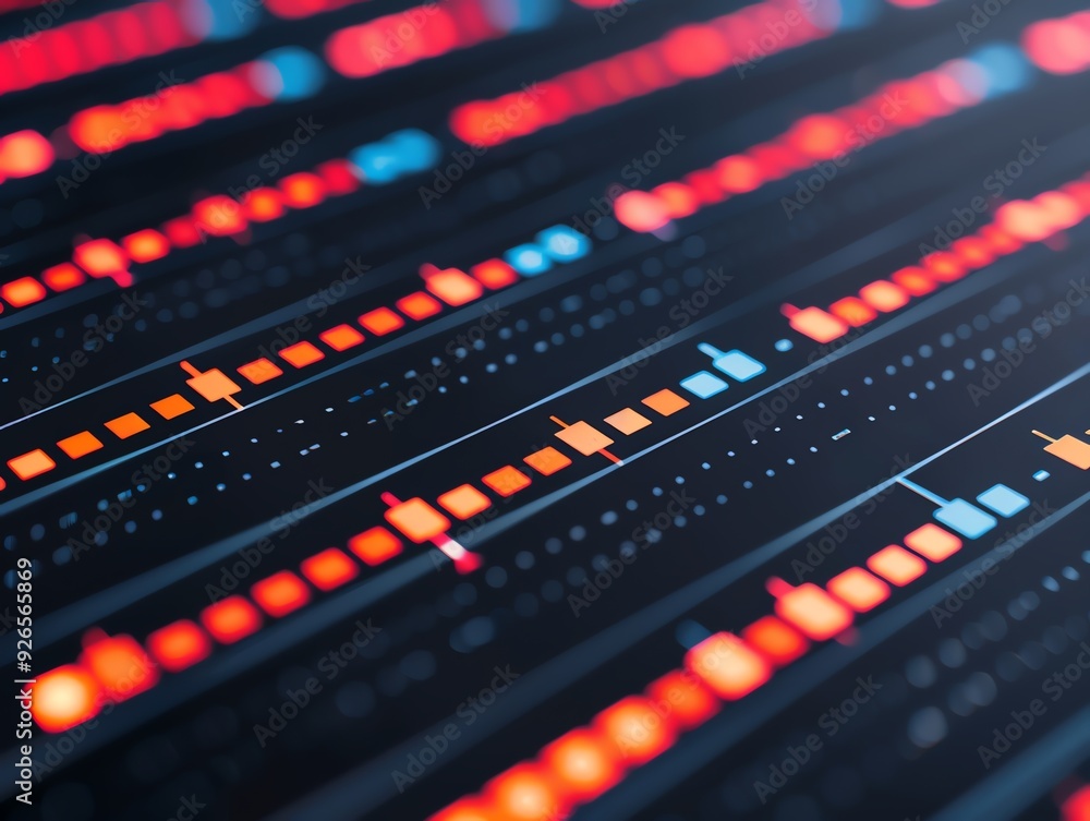 Abstract digital data visualization with red and blue lines on black background. Abstract digital data visualization with red and blue lines on black background.
