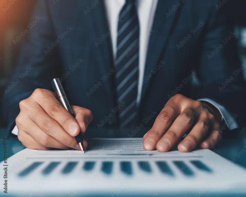 Close up of a businessman analyzing charts and graphs. Close up of a businessman analyzing charts and graphs.