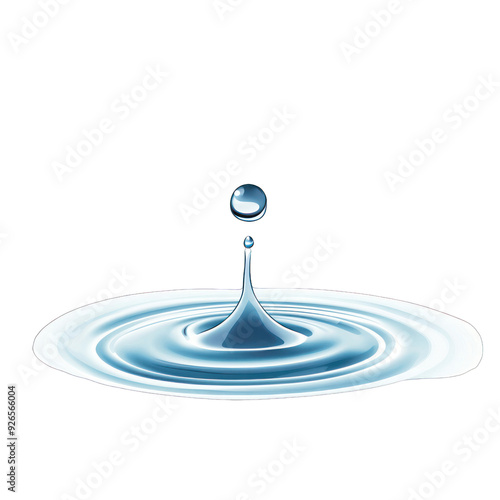 A mesmerizing water drop creating ripples in a serene blue pool, symbolizing purity and tranquility. transparent background