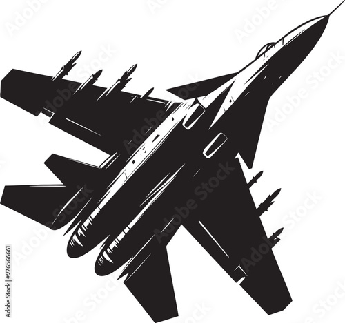 Fighter Jet Airplane Silhouette flat vector illustration isolated on a white background