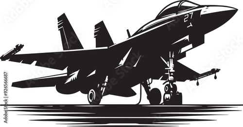 Fighter Jet Airplane Silhouette flat vector illustration isolated on a white background