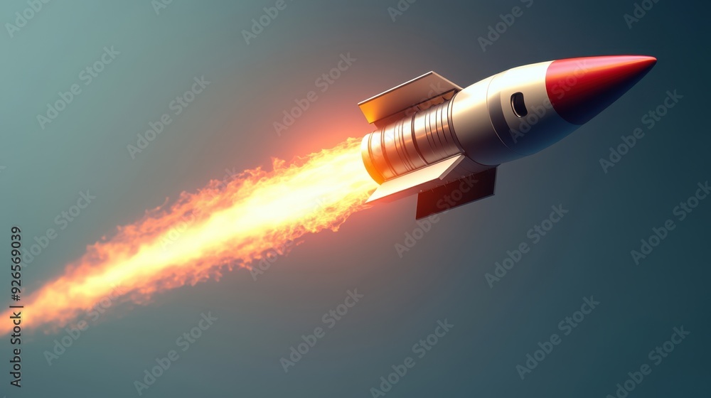 Rocket flying through the air in an isolated background, emphasizing speed, innovation, and progress, with a sleek and modern design aesthetic. Rocket flying through the air in an isolated background, emphasizing speed, innovation, and progress, with a sleek and modern design aesthetic.