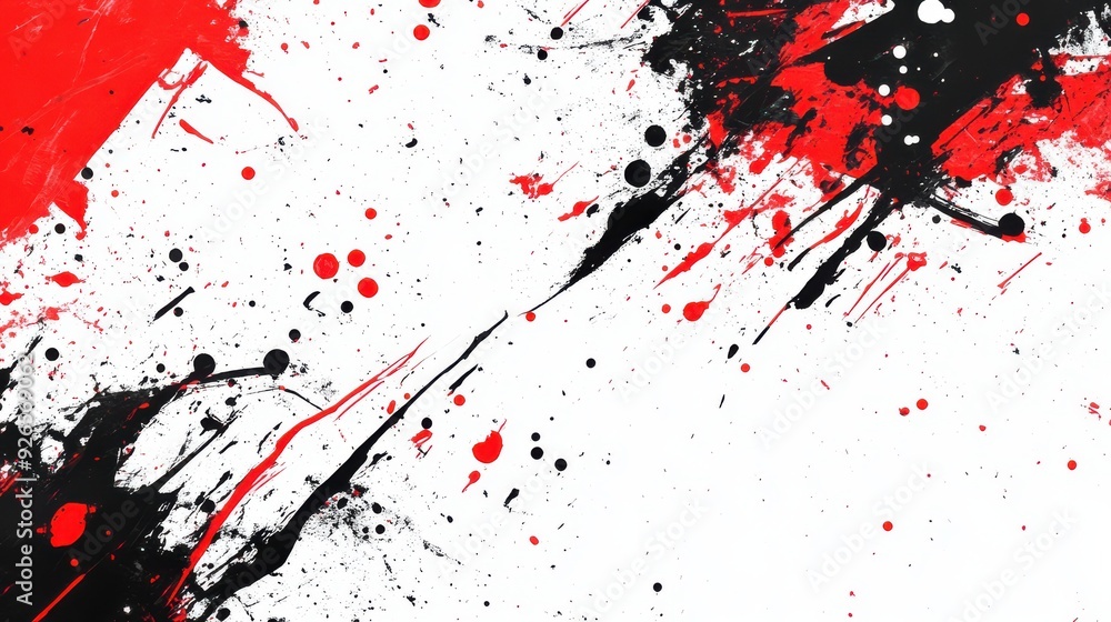 Abstract splatter effect bold black and red empty white background Abstract splatter effect bold black and red empty white background